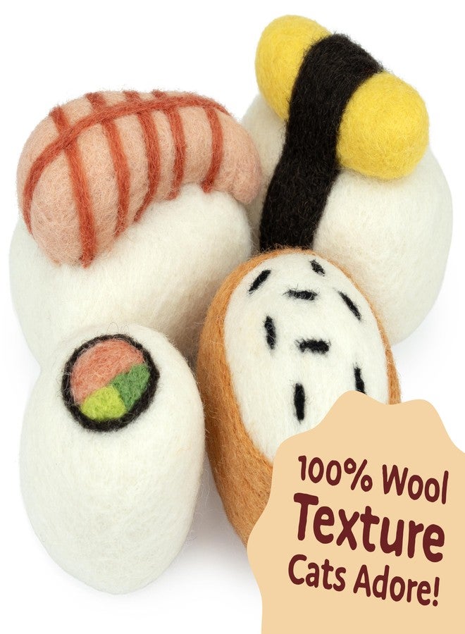 Woolbuddy Sushi Cat Toy Set – Wool Felt Interactive Toys for Indoor Cats & Kittens, Catnip-Free, Durable, Cute Enrichment Toys for Bored Cats, Natural Wool Dental & Hunting Play (Large – 4 Pcs) - Image 3
